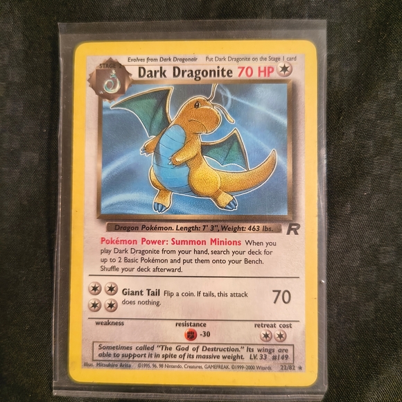 Pokemon Other - Pokemon Dark Dragonite Card - Blue and Yellow